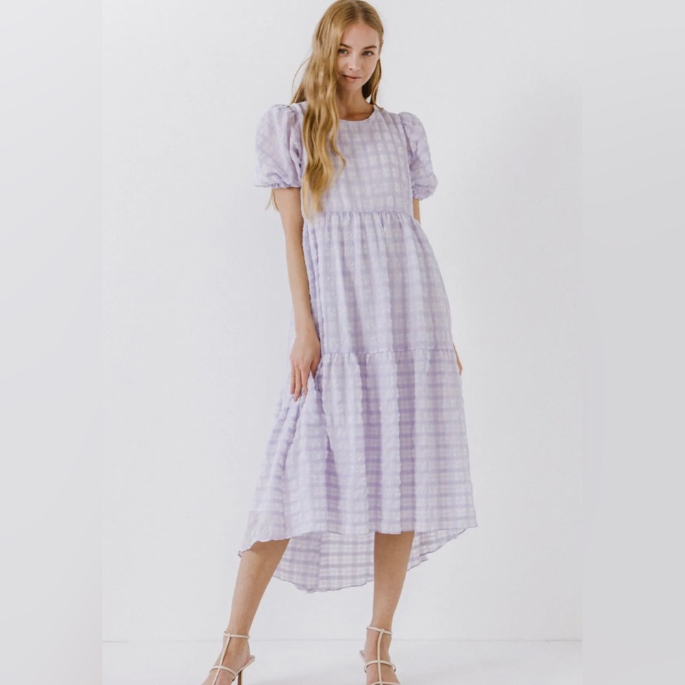 English factory plaid midi dress